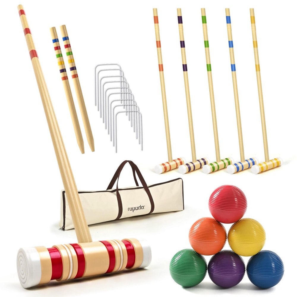 ropoda 35In Updated Six-Player Croquet Set with Wooden Mallets, Colored Balls, Sturdy Carrying Bag for Adults &Kids, Croquet Set Perfect for Lawn,Backyard,Park and More