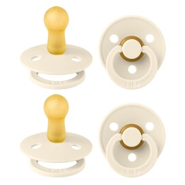 BIBS Pacifiers - Colour 4-Pack | BPA Free Baby Pacifier | Round Nipple Binkies | Natural Rubber Latex Soother | Made in Denmark | Size 6-18 Months | Ivory