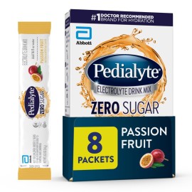 Pedialyte Electrolyte Drink Mix With Zero Sugar | Hydration With Key Electrolytes | Great Hydration Low in Calories | Passion Fruit, 8 Powder Packets