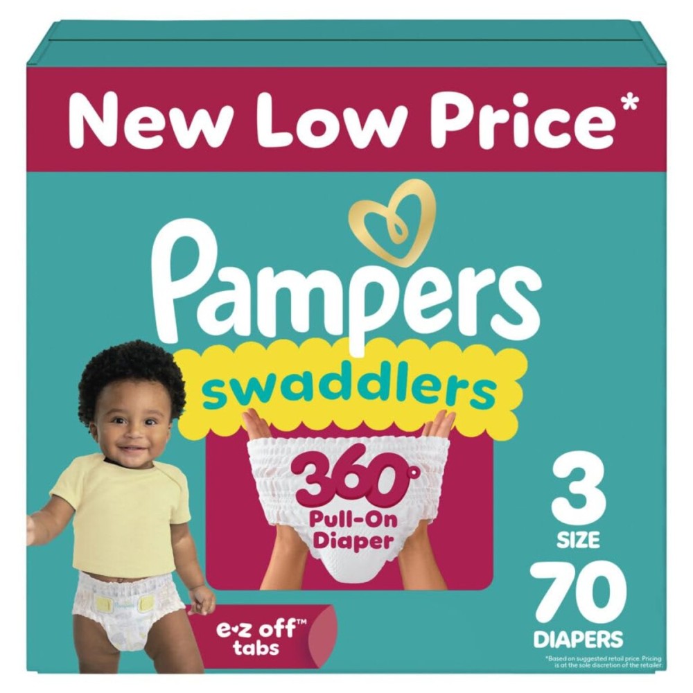 Pampers Diapers - Swaddlers 360 - Size 3, 70 Count, up to 100% Leakproof Comfy Dry Fit, Designed for Easy Changes, Pull On Baby Diaper (Packaging May Vary)