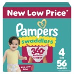 Pampers Diapers - Swaddlers 360 - Size 4, 56 Count, up to 100% Leakproof Comfy Dry Fit, Designed for Easy Changes, Pull On Baby Diaper (Packaging May Vary)
