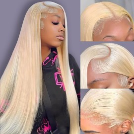 LETMIEO 30 Inch 613 Lace Front Wig Human Hair Blonde 13X6 HD Transparent Lace Front Wigs Human Hair 180% Density Blonde Glueless Wigs 613 HD Straight Lace Frontal Wig Pre Plucked