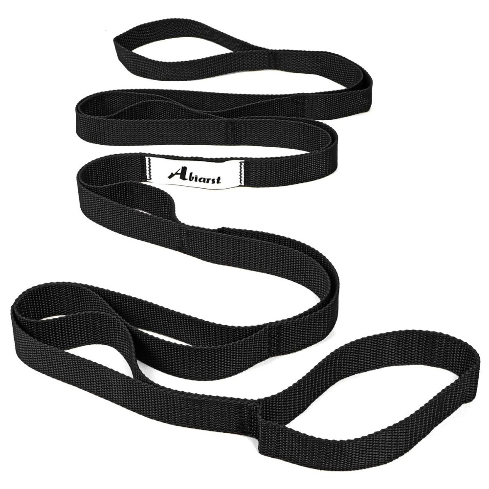 Abiarst Stretching Strap Yoga Straps for Physical Therapy, 10 Loops Non-Elastic Stretch Band for Pilates, Flexibility, Exercise and Gymnastics (Black)