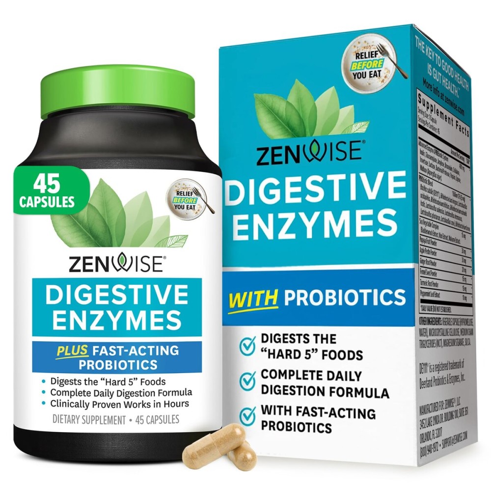 Zenwise Health Digestive Enzymes for Gut Health & Bloating Relief - Multi Enzymes Digestion Supplement with Probiotics, Bromelain & Papaya for Digestive Health Support - Men & Women - 45 Count