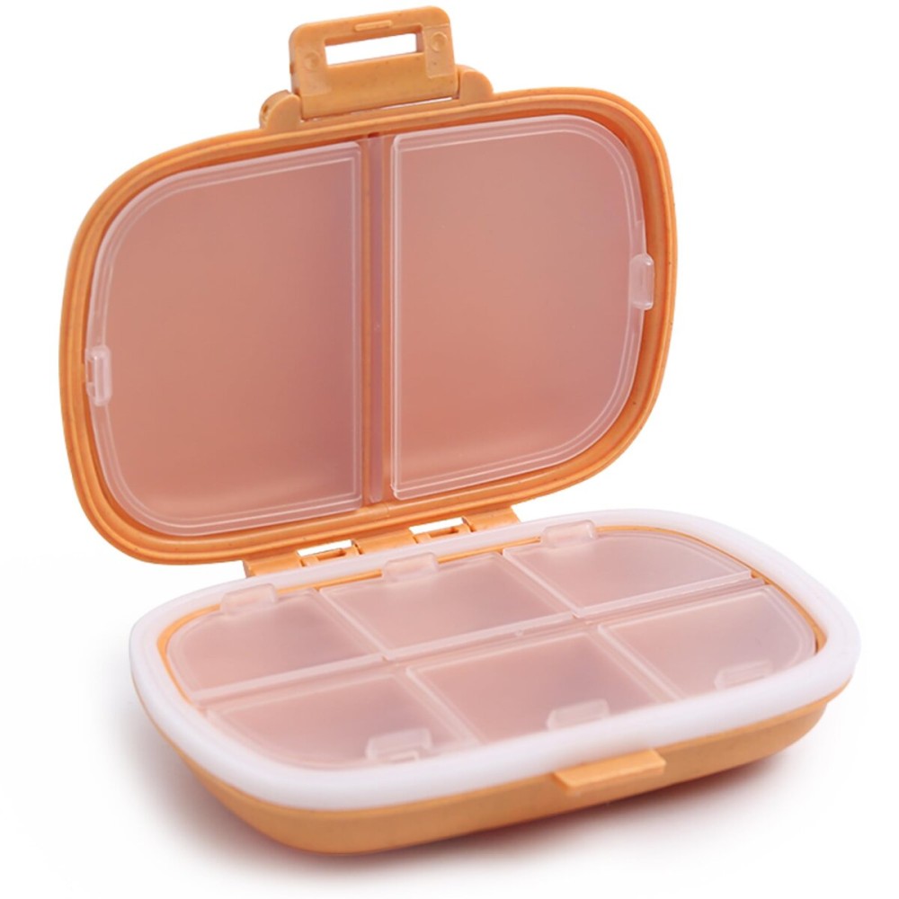 8 Compartments Travel Pill Organizer, Daily Pill Case Small Pill Box for Pocket Purse, Portable Pill Container Medicine Vitamin Organizer (Yellow)