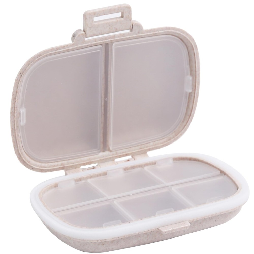 8 Compartments Travel Pill Organizer, Daily Pill Case Small Pill Box for Pocket Purse, Portable Pill Container Medicine Vitamin Organizer (Khaki)