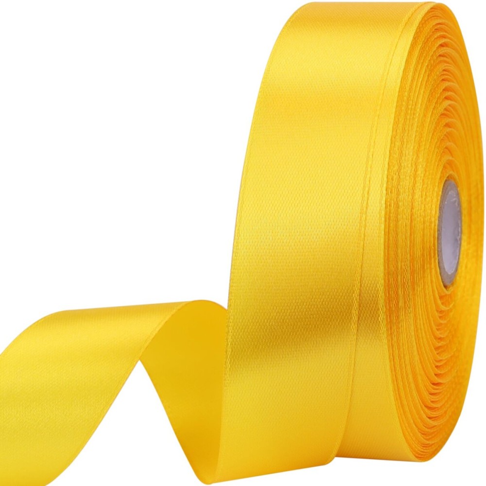1 inches 50 Yard Yellow Satin Ribbon for Gift Wrapping, Wedding, Crafts, Christmas,Easter, Floral, Hair, Invitation Decorations and More