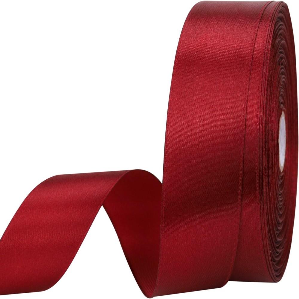 1 inches 50 Yard Wine red Satin Ribbon for Gift Wrapping, Wedding, Crafts, Christmas,Easter, Floral, Hair, Invitation Decorations and More