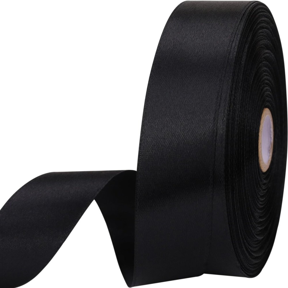 1 inches 50 Yard Black Satin Ribbon for Gift Wrapping, Wedding, Crafts, Christmas,Easter, Floral, Hair, Invitation Decorations and More