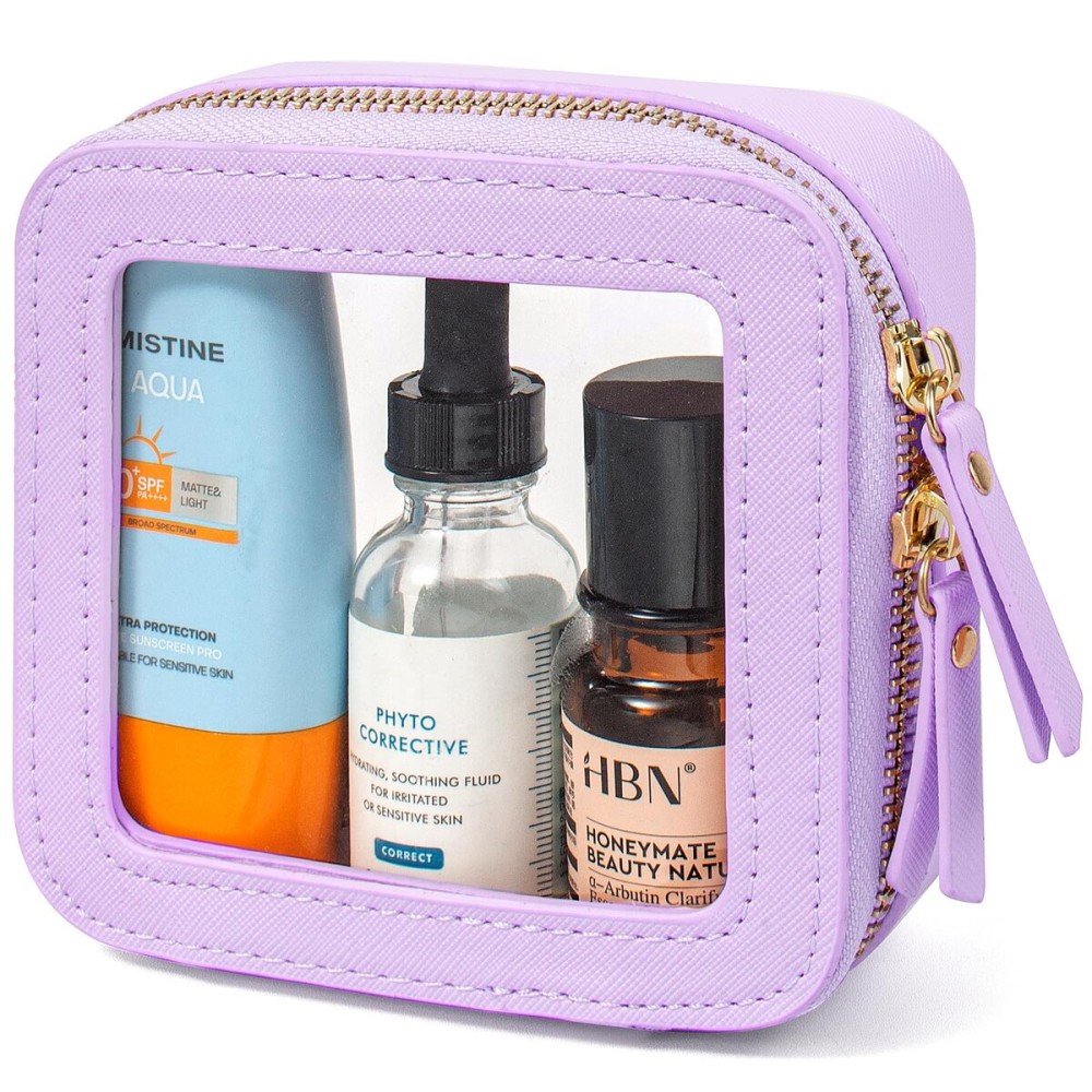 LETGO Clear Makeup Bags, TSA Approved Toiletry Bag with Zipper, Mini Clear Makeup Organizer Fit Carry-on Travel Essentials,Clear Cosmetic Bags for Women Men (0-Mini-Purple)