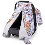 Rquite Baby Car Seat Cover, Carseat Covers Baby Girl, Minky Infant Car Seat Cover Winter, Peekaboo Opening Car Seat Canopy, Multi-use Baby Carrier, Stroller, Nursing Cover, Minky Blanket, Floral