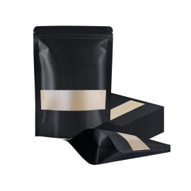 FireKylin 100 Pcs Resealable bags,6.7 x 9.4 Stand Up Black Paper Bags with Matte Window, Zipper Food Storage Bags for Packaging Products, Reusable, Sealable