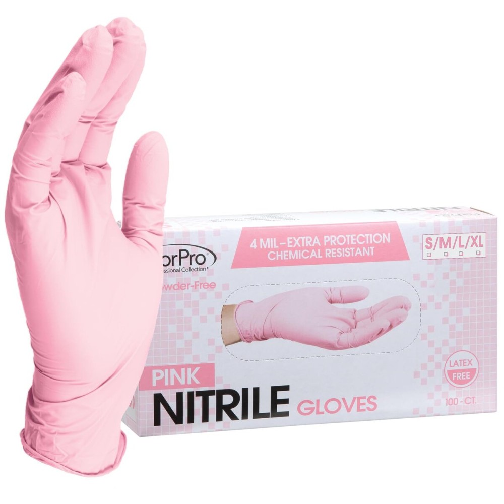 ForPro Professional Collection Disposable Nitrile Gloves, Chemical Resistant, Powder-Free, Latex-Free, Non-Sterile, Food Safe, 4 Mil, Pink, X-Large, 100-Count