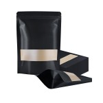 FireKylin 100 Pcs Resealable bags,7.1 x 10.2 Stand Up Black Paper Bags with Matte Window, Zipper Food Storage Bags for Packaging Products, Reusable, Sealable