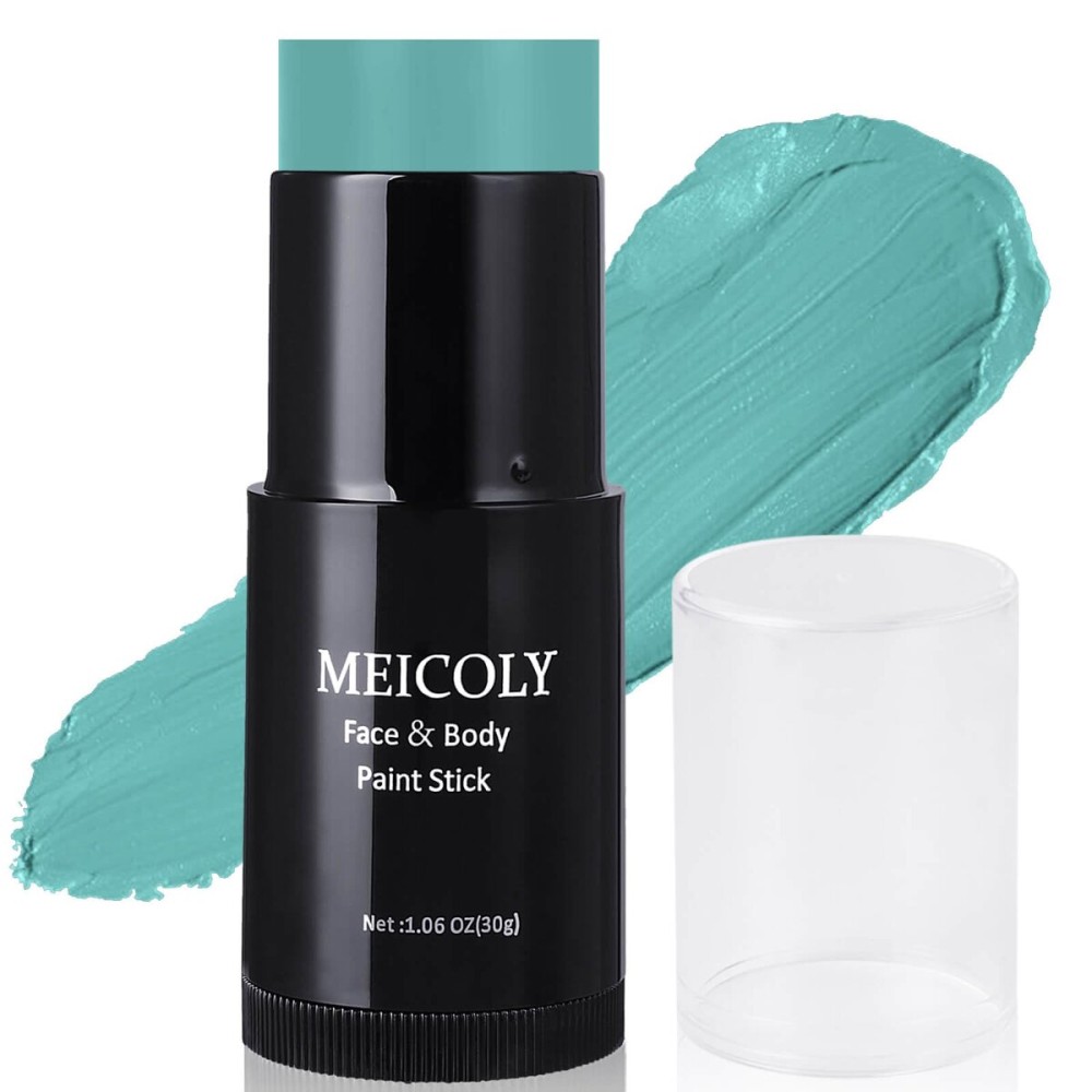 MEICOLY Teal Face Body Paint Stick(1.06 Oz),Cream Blendable Full Body Paint Stick,Peacock Face Paint,Sweatproof Waterproof Face Body Paint Makeup Based Stick for Halloween Special Effects SFX Cosplay