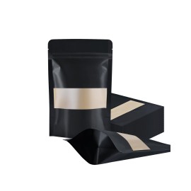 FireKylin 100 Pcs Resealable bags 3.5 x 5.5 Black Paper Bags Zipper Food Storage Bags, Stand Up, Reusable, Sealable, with Matte Window, Black, for Packaging Products