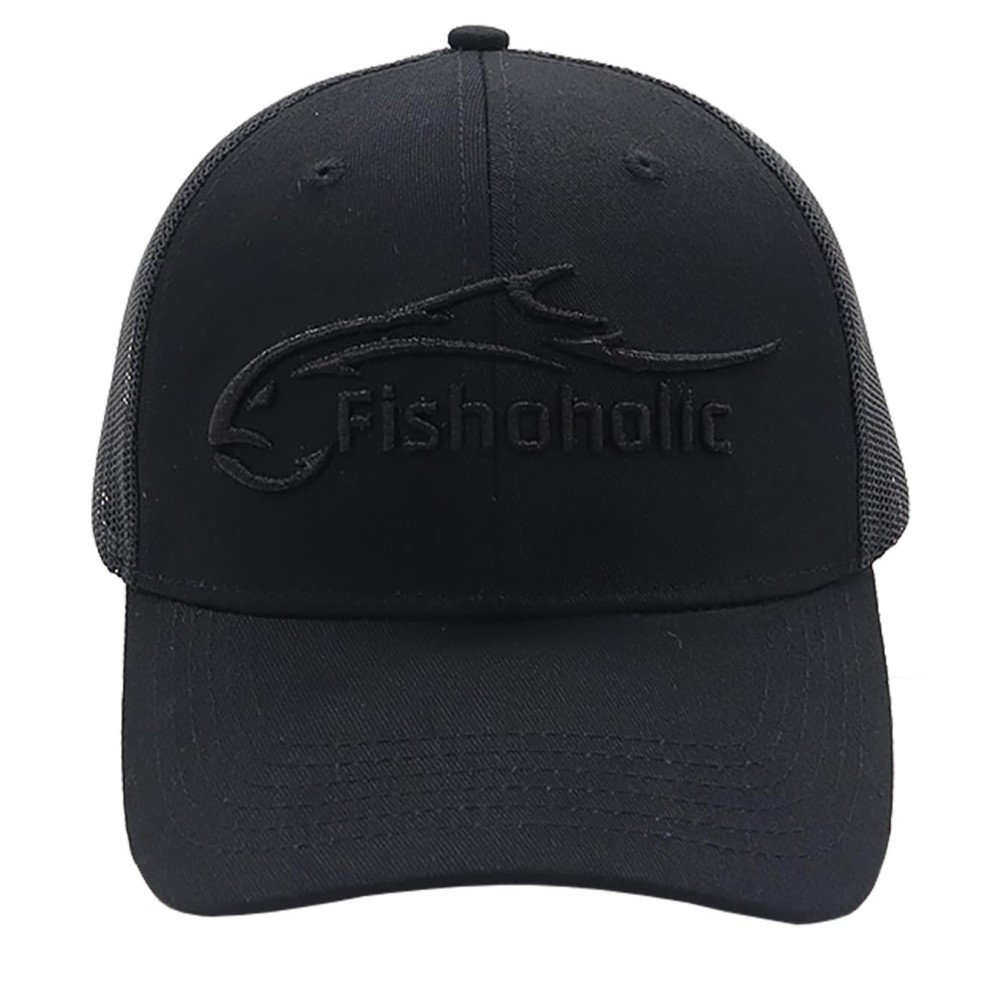 Fishoholic Snapback Baseball Fishing Hat - Mesh Trucker Fishing Gift for Dad Father Black