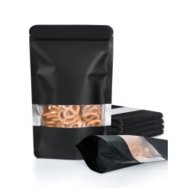FireKylin 100 Pack Smell Proof Bags 5.5 x 7.8, Resealable Bags with Matte Window, Foil Pouch Stand Up Sealable Bags for PackagingBlack