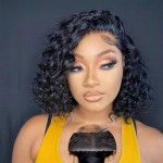 SODLIS Wear and Go Glueless Short Curly Bob Wig Human Hair Pre Cut 13x4 Deep Curly Lace Front Wigs Human Hair Pre Plucked Glueless Bob Wigs For Black Women Natural Hairline 150% Density8 Inch