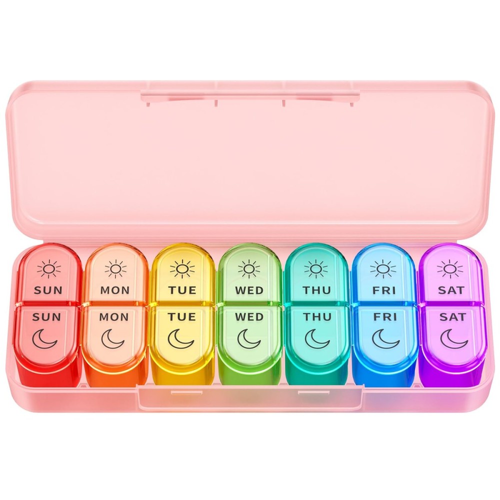Weekly Pill Organizer 2 Times a Day - AM PM Pill Organizer with 7 Daily Color-Coded Small Cases, Morning and Night Travel Pill Cases for Vitamins, Medicine, & Supplements