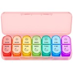 Weekly Pill Organizer 2 Times a Day - AM PM Pill Organizer with 7 Daily Color-Coded Small Cases, Morning and Night Travel Pill Cases for Vitamins, Medicine, & Supplements