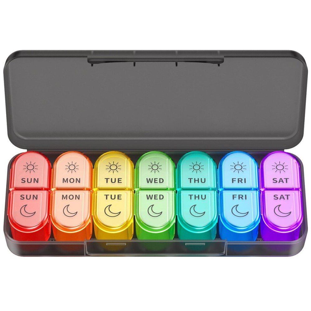 Weekly Pill Organizer 2 Times a Day - AM PM Pill Organizer with 7 Daily Color-Coded Small Cases, Morning and Night Travel Pill Cases for Vitamins, Medicine, & Supplements
