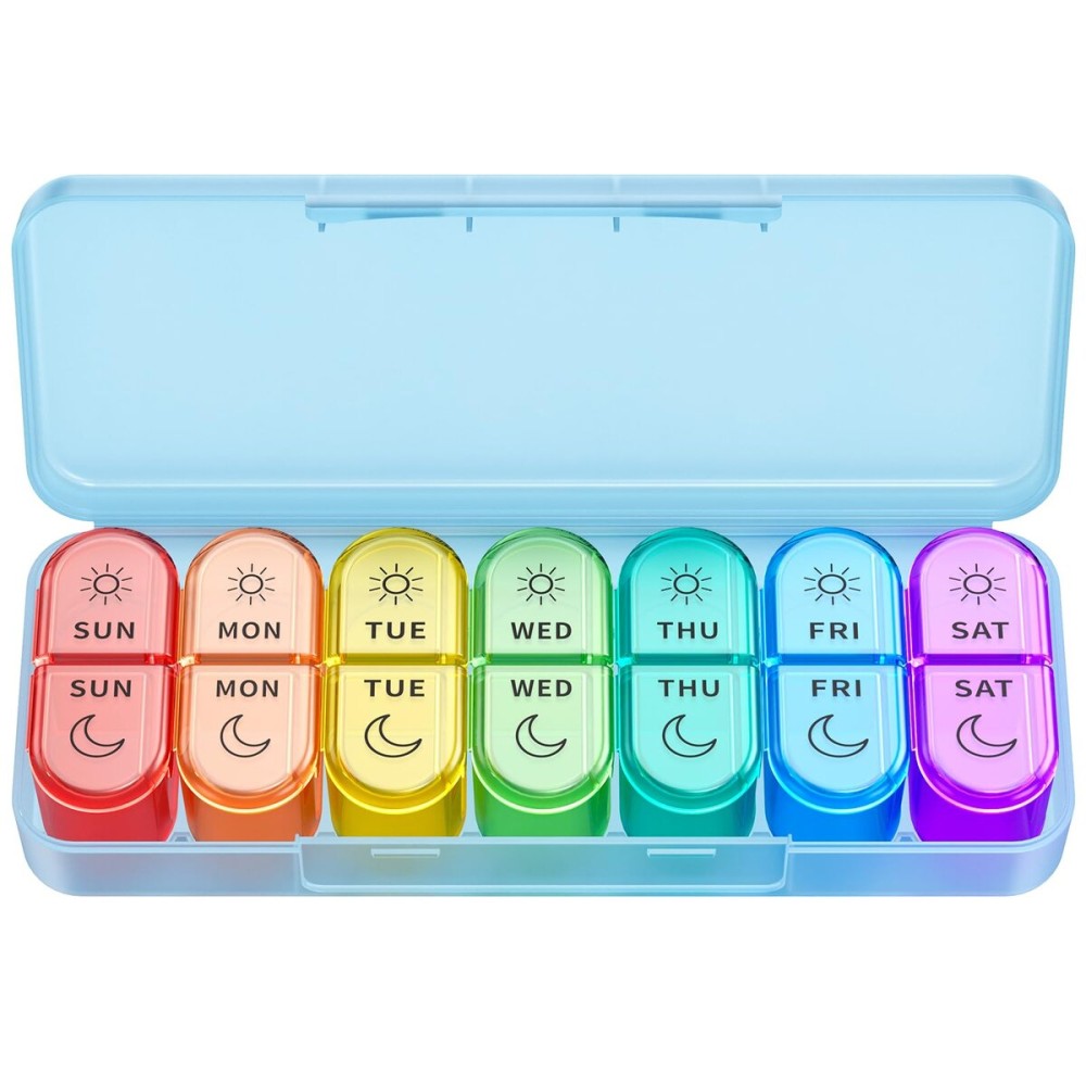 Weekly Pill Organizer 2 Times a Day - AM PM Pill Organizer with 7 Daily Color-Coded Small Cases, Morning and Night Travel Pill Cases for Vitamins, Medicine, & Supplements