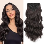 Fliace Clip in Hair Extensions, 6 PCS 1 6 Inch Hair Extensions Clip Ins, Dark Brown Long Wavy Hairpieces(16inch, 6pcs, Dark Brown)