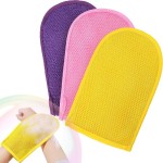 3 Pieces African Net Sponge Exfoliating Mitts Exfoliator Gloves Visibly Lift Away Dead Skin, Great for Spray Tan Removal or Keratosis PilarisExfoliating Mitts (Pink,Yellow,Purple)