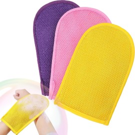 3 Pieces African Net Sponge Exfoliating Mitts Exfoliator Gloves Visibly Lift Away Dead Skin, Great for Spray Tan Removal or Keratosis PilarisExfoliating Mitts (Pink,Yellow,Purple)