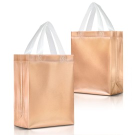 Nush Nush Rose Gold Gift Bags Set of 12 - Reusable Gift Bags Medium Size With Handles - Ideal Goodie Bag for Bachelorette Party Favors, Christmas, Bridal Shower, Rose Gold Party Supplies - 8Wx4Dx10H