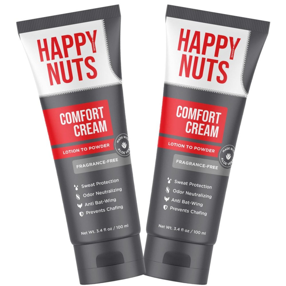 HAPPY NUTS Comfort Cream Deodorant For Men: Anti-Chafing Sweat Defense, Odor Control, Aluminum-Free Mens Deodorant & Hygiene Products for Men\'s Private Parts 3.4 oz.(2 Pack, Unscented)