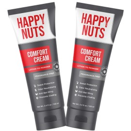 HAPPY NUTS Comfort Cream Deodorant For Men: Anti-Chafing Sweat Defense, Odor Control, Aluminum-Free Mens Deodorant & Hygiene Products for Men\'s Private Parts 3.4 oz.(2 Pack, Unscented)