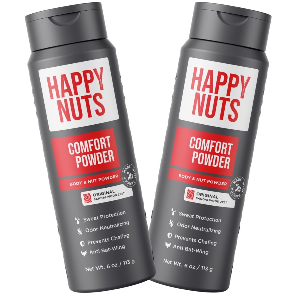 Happy Nuts Comfort Powder - Anti-Chafing, Sweat Defense & Odor Control for the Groin, Feet, and Body - Body Powder for Men (2 PACK)