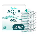 Pampers Aqua Pure Baby Wipes, 99% Water, Fragrance Free, 896 Baby Wipes Total (16X Flip-Top Packs) [Packaging May Vary]