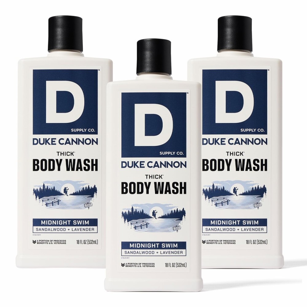 Duke Cannon Midnight Swim Body Wash - Thick High Viscosity Men\'s Body Wash, Exfoliating and Moisturizing Formula, Sea Grass and Sandalwood Scents, 17.5 oz (3 Pack)
