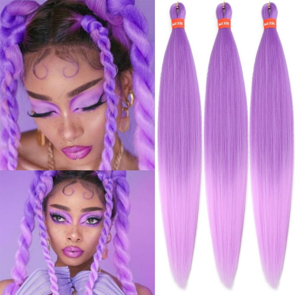 Ombre Romantic Purple Pre Stretched Braiding Hair 30 Inch Box Braid Hair Extensions 3 Packs Yaki Texture Pre Feathered Braids Hair Easy to Use