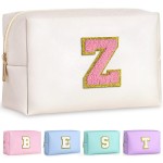 TOPEAST Preppy Makeup Bag, Small Cosmetic Travel Bags for Women, PU Leather Waterproof Toiletry Bag with Zipper, Personalized Birthday Gift for Women Girl, Preppy Gifts for Girl (Pearly White Z)