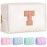 TOPEAST Preppy Stuff for Girls, Initial Makeup Bag Chenille Letter Pouch Cosmetic Bag with Zipper, PU Leather Waterproof Toiletry Bag, Cute Stuff Birthday Gift for Friends Sister (Pearly White T)