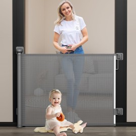 Babepai Baby Gate for Stairs No Drill, Punch Free Retractable Baby Gates Extends to 54 Wide 34 Tall, Reractable Dog Gate for Doorways, Stair Gate for Outdoor, Indoor, Hallways, Deck, Porch