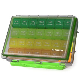 AUVON Moisture-Proof Monthly Pill Organizer, Large 28 Days Pill Box Case with Removable 4 Weeks Medication Organizer Rows, Travel-Friendly to Store Fish Oils, Vitamins, Supplements, Medications