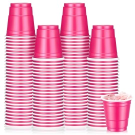 Roshtia 100 Pack 2 oz Christmas Plastic Shot Cups, Mini Disposable Shot Glasses 2 oz Party Cups for Wedding Christmas Winter Party, Beer Taste Serving, Snacks(Hot Pink)
