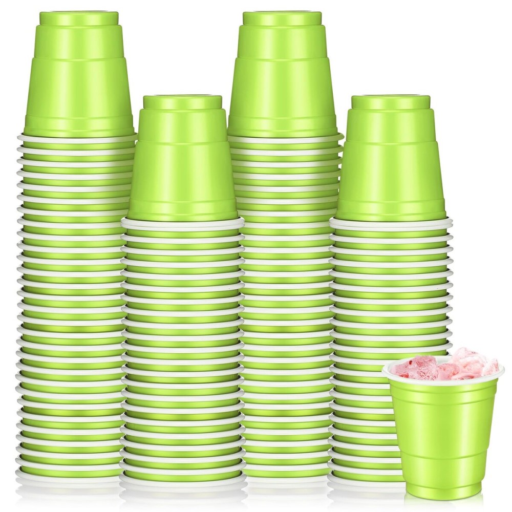 Roshtia 100 Pack 2 oz Christmas Plastic Shot Cups, Mini Disposable Shot Glasses 2 oz Party Cups for Wedding Christmas Winter Party, Beer Taste Serving, Snacks(Light Green)