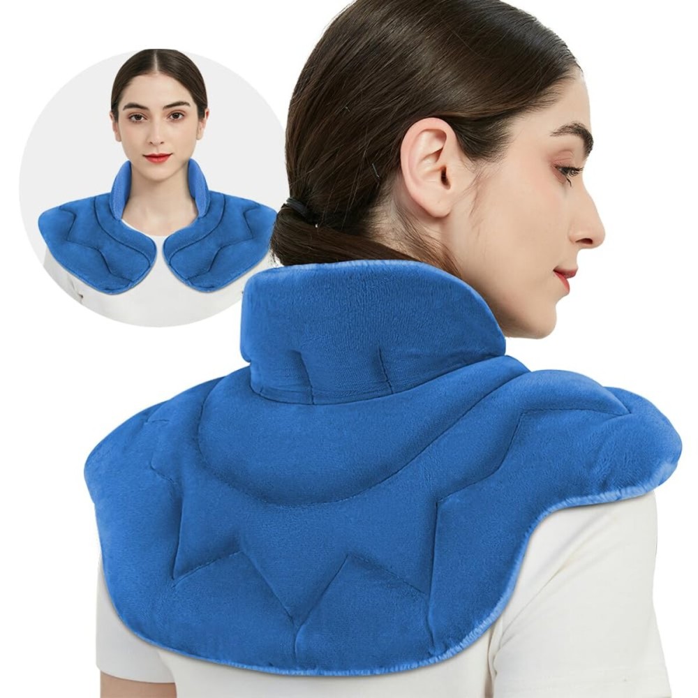 MEISENHOME Microwavable Heating Pad for Neck and Shoulders, Weighted Microwave Moist Heated Wrap for Pain Relief Muscle Stress Tension, Heat Neck Wrap with Aromatherapy, Hot & Cold Compress, Blue