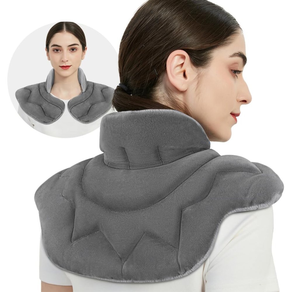 MEISENHOME Microwavable Heating Pad for Neck and Shoulders, Weighted Microwave Moist Heated Wrap for Pain Relief Muscle Stress Tension, Heat Neck Wrap with Aromatherapy, Hot & Cold Compress, Grey