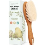 Wooden Baby Hair Brush - Cradle Cap Baby Brush with Soft Goat Bristles, Perfect Gentle Scalp Newborn Comb for Infant, Girls, Boys, Bath Essentials (Golden Oak, Oval)