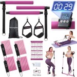 ALongSong Pilates Bar Kit with Resistance Bands, Portable Home Workout Equipment with Timer for Full Body Exercise Fitness Equipment Yoga Pilates Bar Kit for Men Women