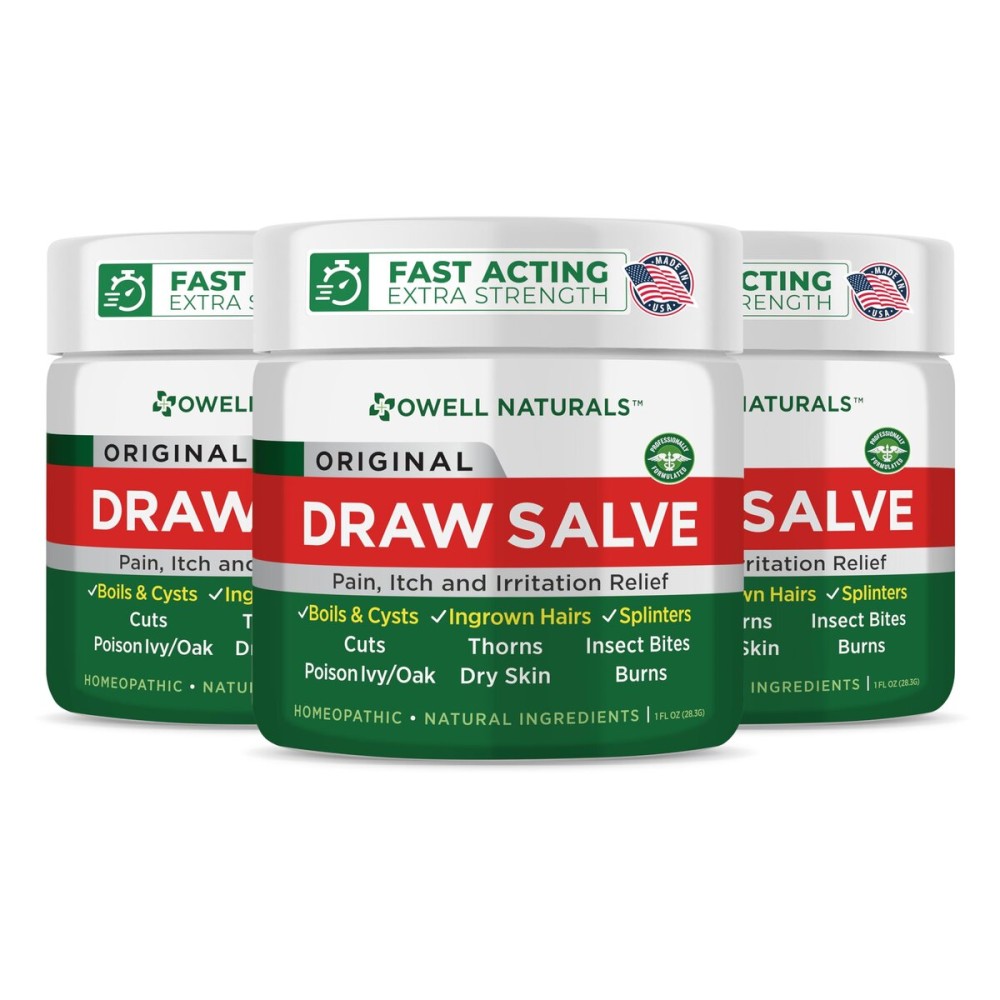 OWELL NATURALS Drawing Salve Ointment Fast Acting Formula for Skin, Splinters, Ingrown Hairs, Boils & Cyst, Bug Bites, bee Sting, Mosquito bite Itch, Poison Ivy (3 Pack)