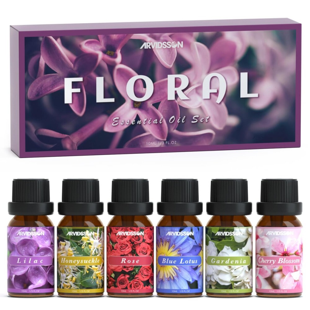 Floral Essential Oils Set, ARVIDSSON Flower Fragrance Oil for Candle Making - Rose, Gardenia, Cherry Blossom, Honeysuckle, Lilac, Diffuser Scented Oil Gift for Women