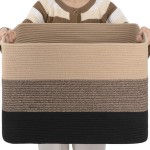 OIAHOMY 108L Large Cotton Rope Basket, Rectangle Woven Baskets for Storage, Nursery Blanket Storage Living Room, Toy Basket With Handle-25x16x16-Yellow Black